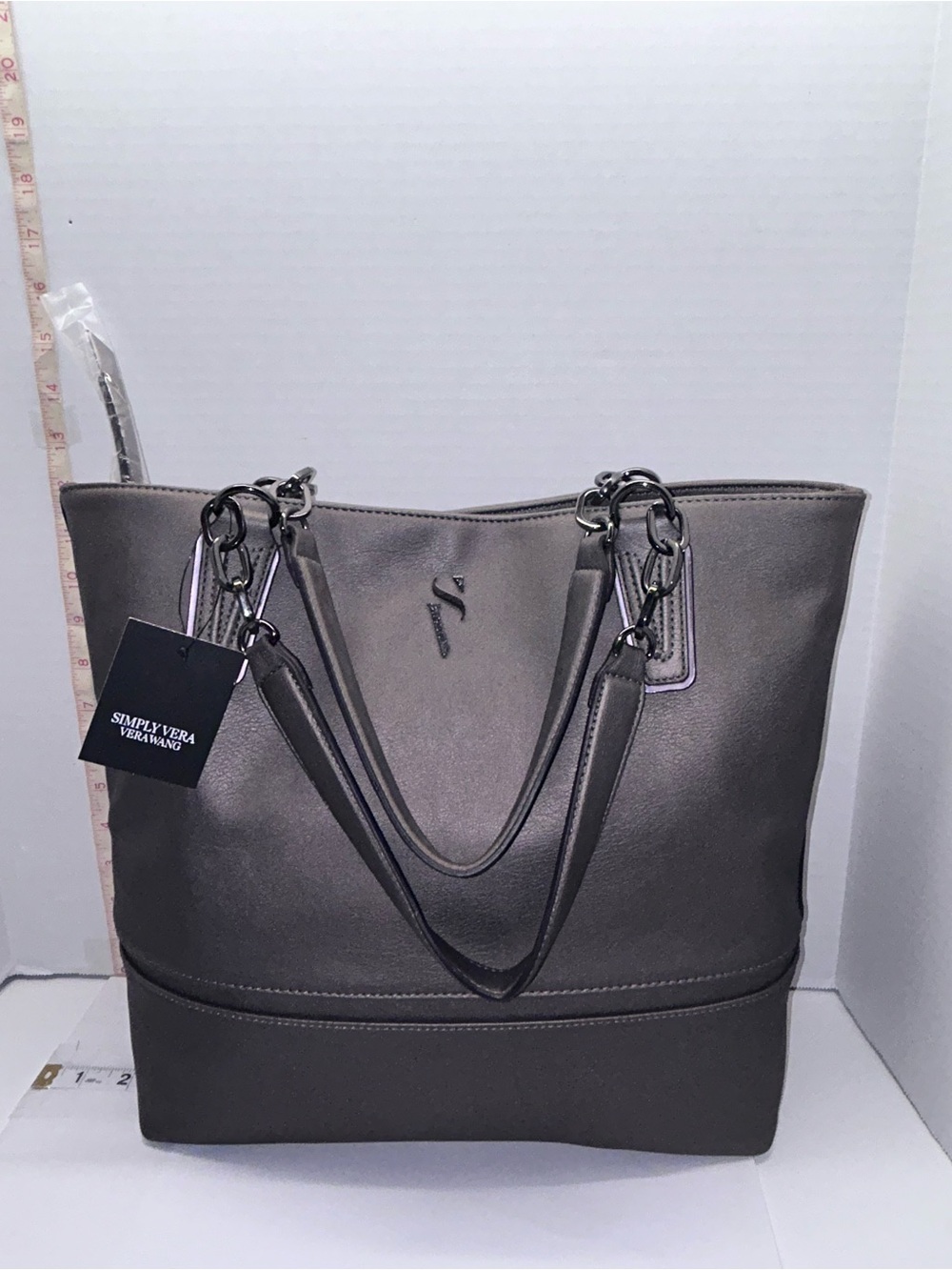 Simply Vera Vera Wang Pewter Metallic Tote with Double Straps